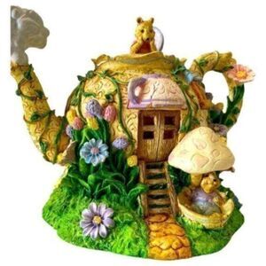 Vintage Ceramic Tea Pot Shaped Mouse House Music Box